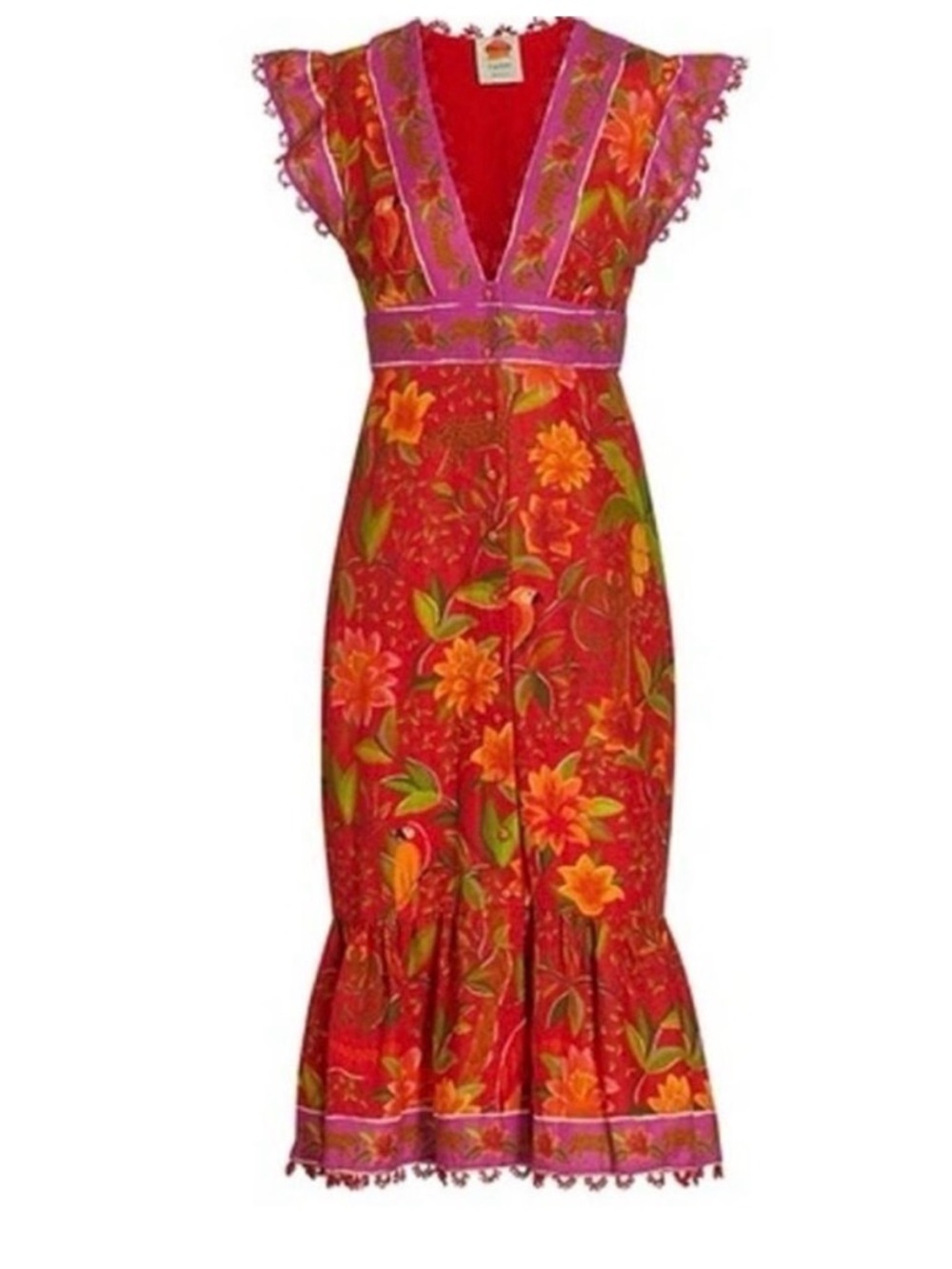 NWT FARM Rio Solar Forest Button Down Dress Red / Pink / Green Jungle Animal M - Picture 2 of 4